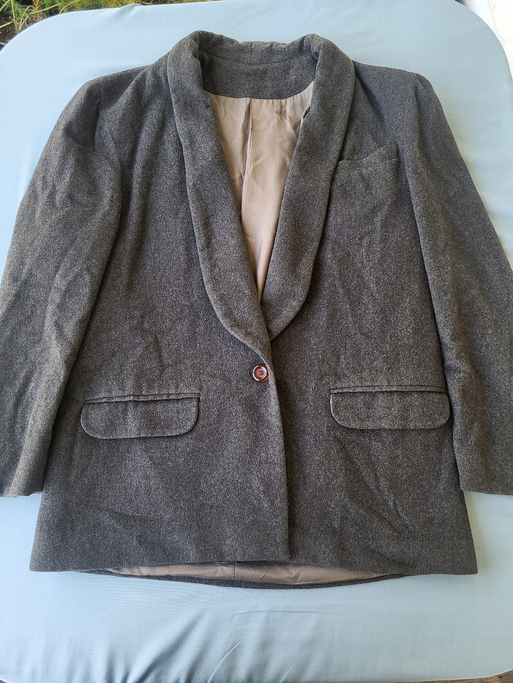 Womens Gray Shawl Collar Blazer with Single-Button Closure